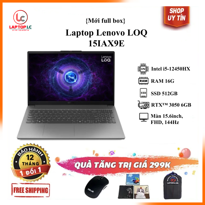 [New 100%] Laptop Lenovo LOQ 15IAX9E Intel i5-12450HX | RAM 16GB | SSD 512GB | RTX™ 3050 | 15.6 inch