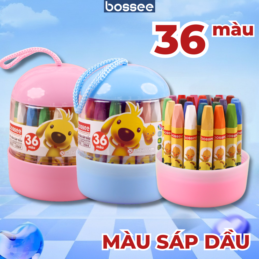 Bút Sáp Dầu Chó Con Bossee - Bộ Sáp 12/18/24/36 Màu Thiết Kế Hộp Nhựa Tiện Lợi Màu Sắc Tươi Sáng