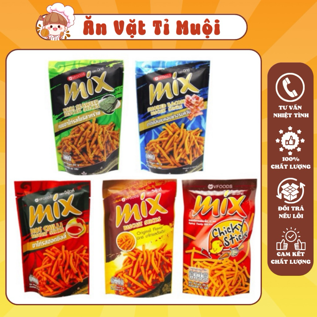 Snack Bim Bim Que Mix VFoods Thái Lan, Bim Mix Các Vị (Gói ~50g)