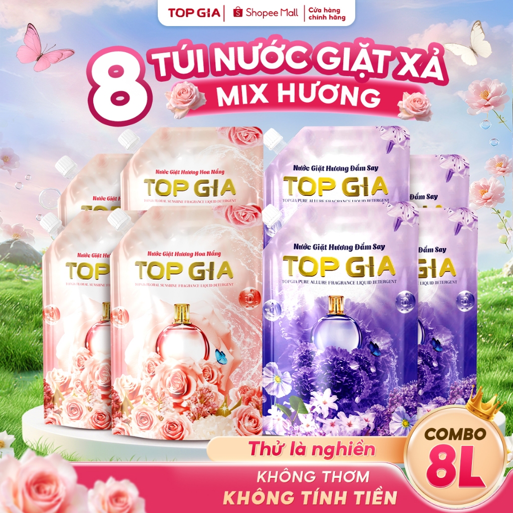 Nước Giặt TOPGIA Hương Đắm Say, Hoa Nắng túi 1L Dịu Nhẹ An Toàn Cho Da Lưu Hương Bền Lâu