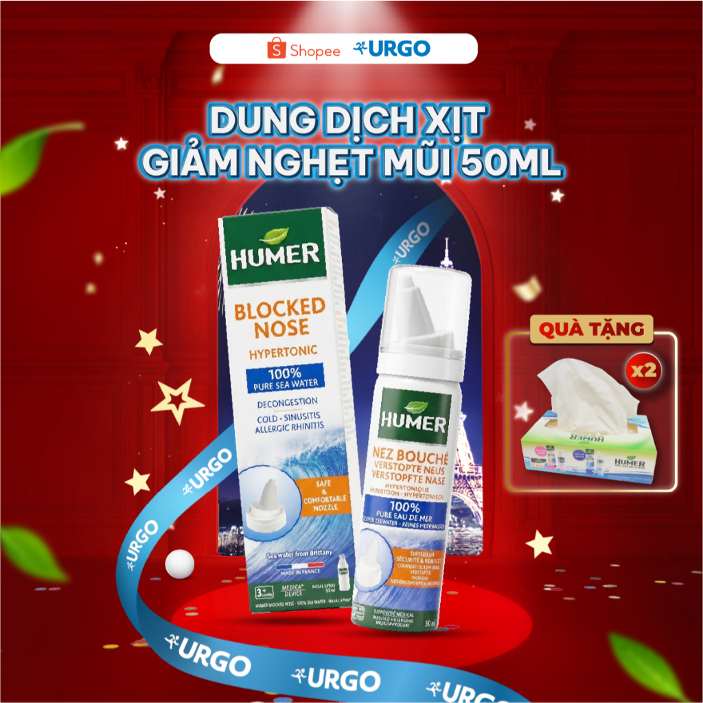 Dung Dịch Xịt Mũi Humer Giảm Nghẹt Mũi Tối Ưu Nước Biển Vô Trùng Cho Trẻ em Và Người lớn (50 ml)