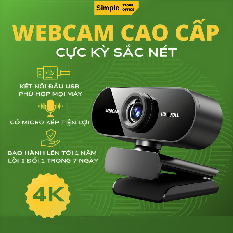 Webcam 4K 2K Livestream Có Mic Cho PC, Laptop, Trợ sáng Cực tốt, Webcam Pc, Cam Máy Tính Pc, Webcam 
