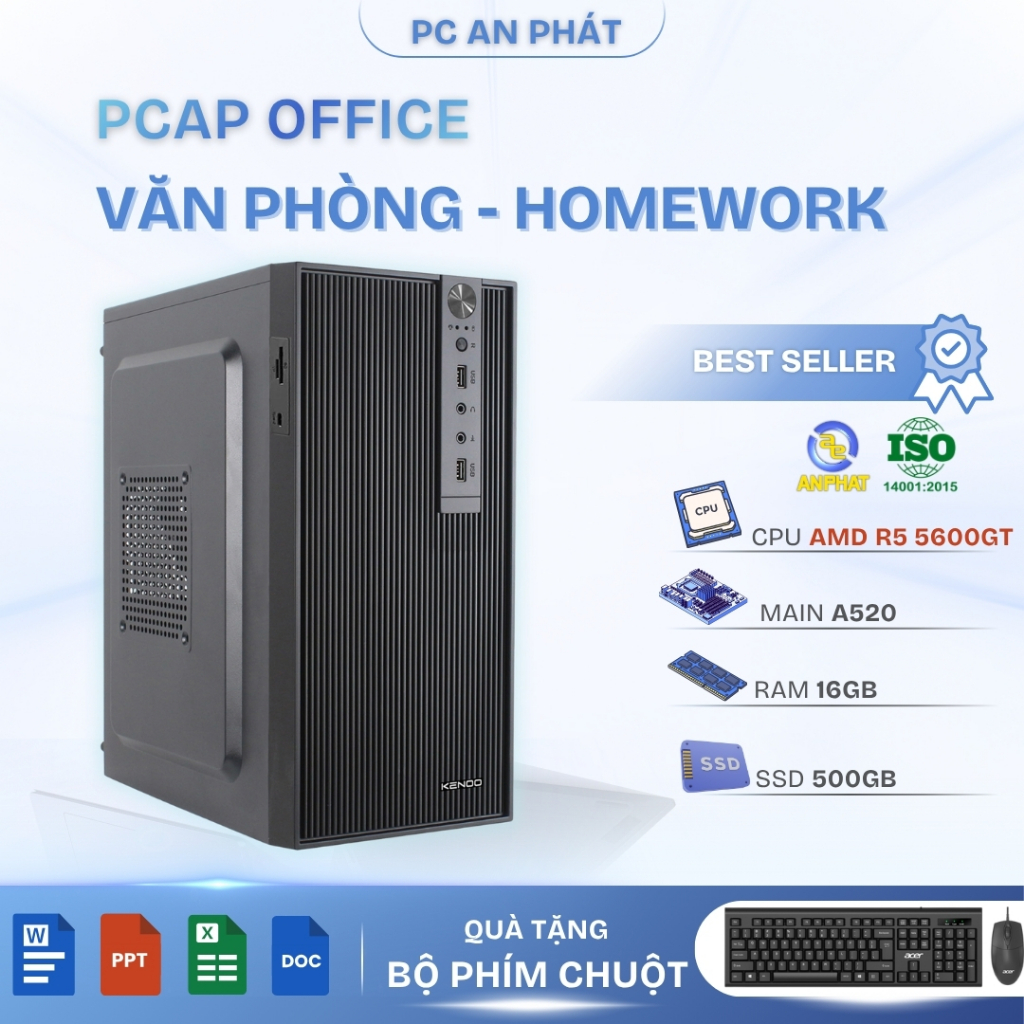 Bộ máy tính bàn PCAP Office Manager 2 ( R5-5600GT | 16GB DDR4 | SSD 500GB | VEGA7 | HDMI | DVI | PS2