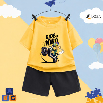 Set đồ bé trai (áo thun+quần đùi) cotton in hình RIDE THE WIND- Đồ bộ bé traiLoza cho bé cân nặng từ 15-45kg- SB603