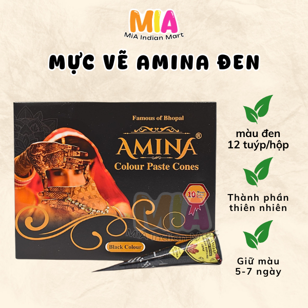 Mực vẽ AMINA henna Mehendi Màu Đen, Amina Henna Mehendi Cone Black Ấn Độ