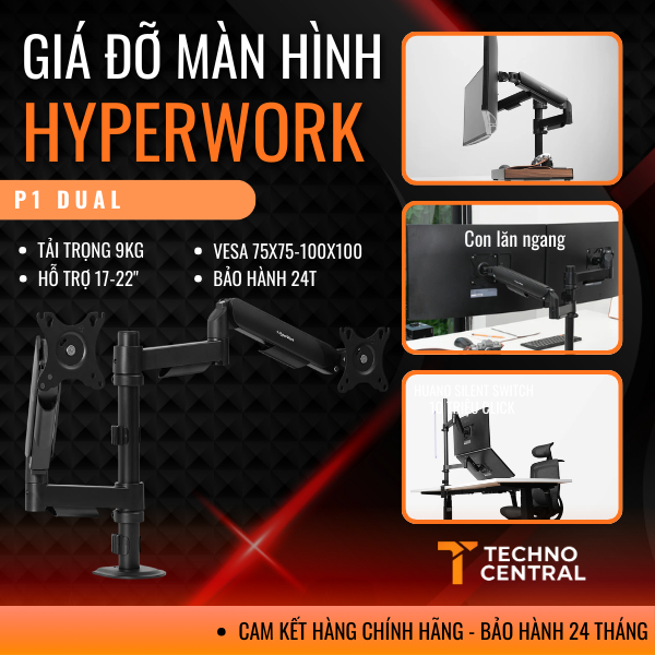 Giá đỡ màn hình đôi Hyperwork - P1 Dual - Tùy biến tính năng - Đa dụng