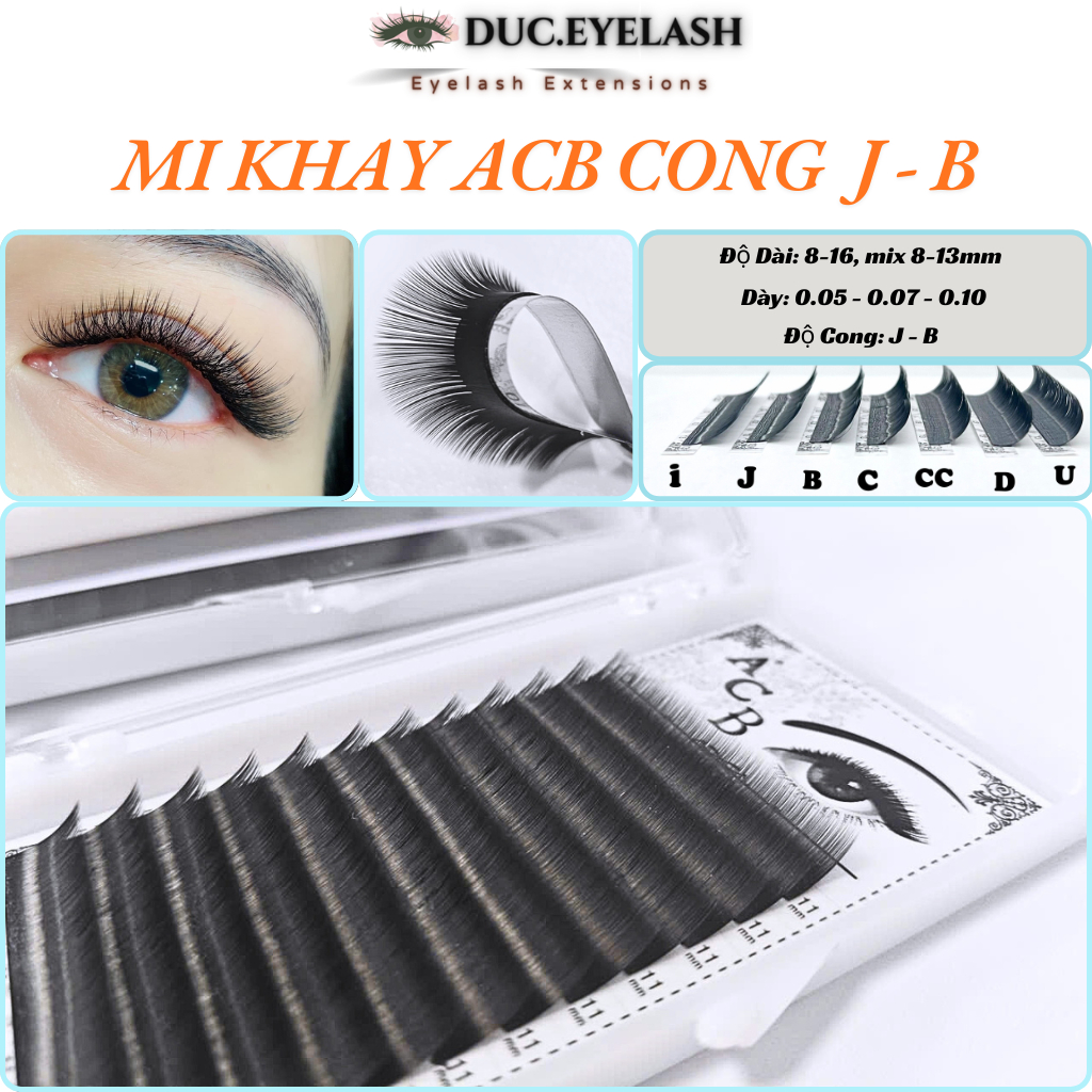 Mi khay ACB, mi em bé cong J - B, dày 0.05-0.07-0.10, Lông mi nhân tạo, dụng cụ nối mi / Đức Eyelash