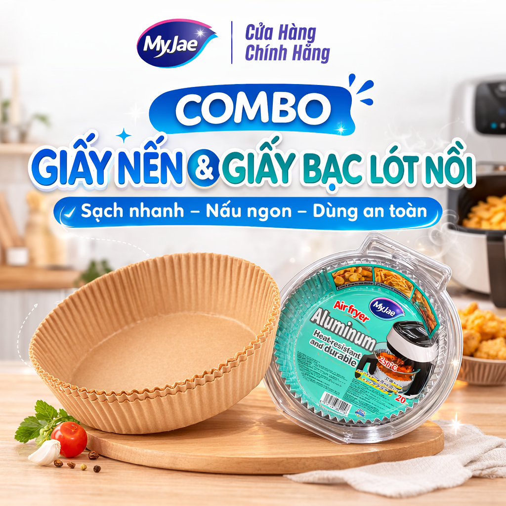 [Võ Hà Linh x MyJae] COMBO 2 [Giấy nến + Giấy bạc] lót nồi chiên không dầu MyJae dạng tròn