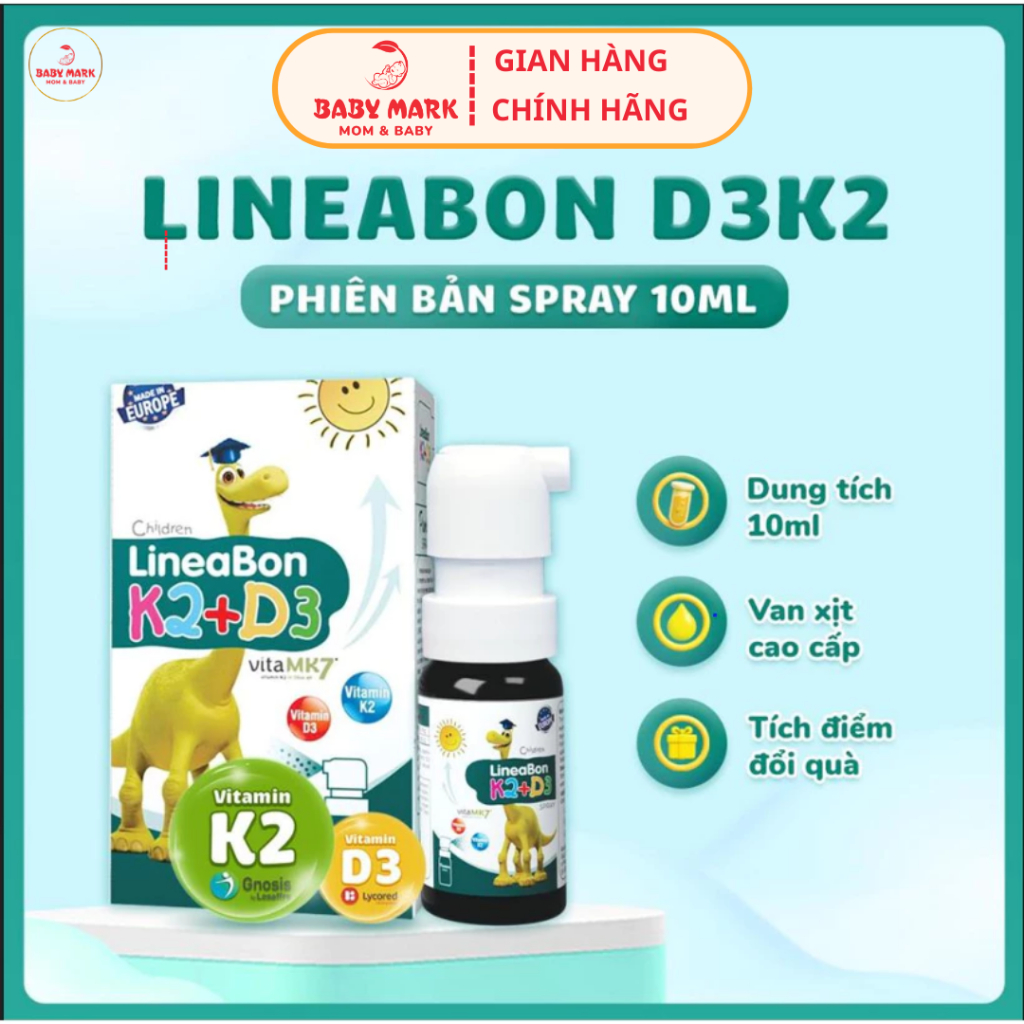 Lineabon D3 K2 Dạng Xịt Tiện Lợi - Hỗ Trợ Hấp Thu Canxi Cho Trẻ