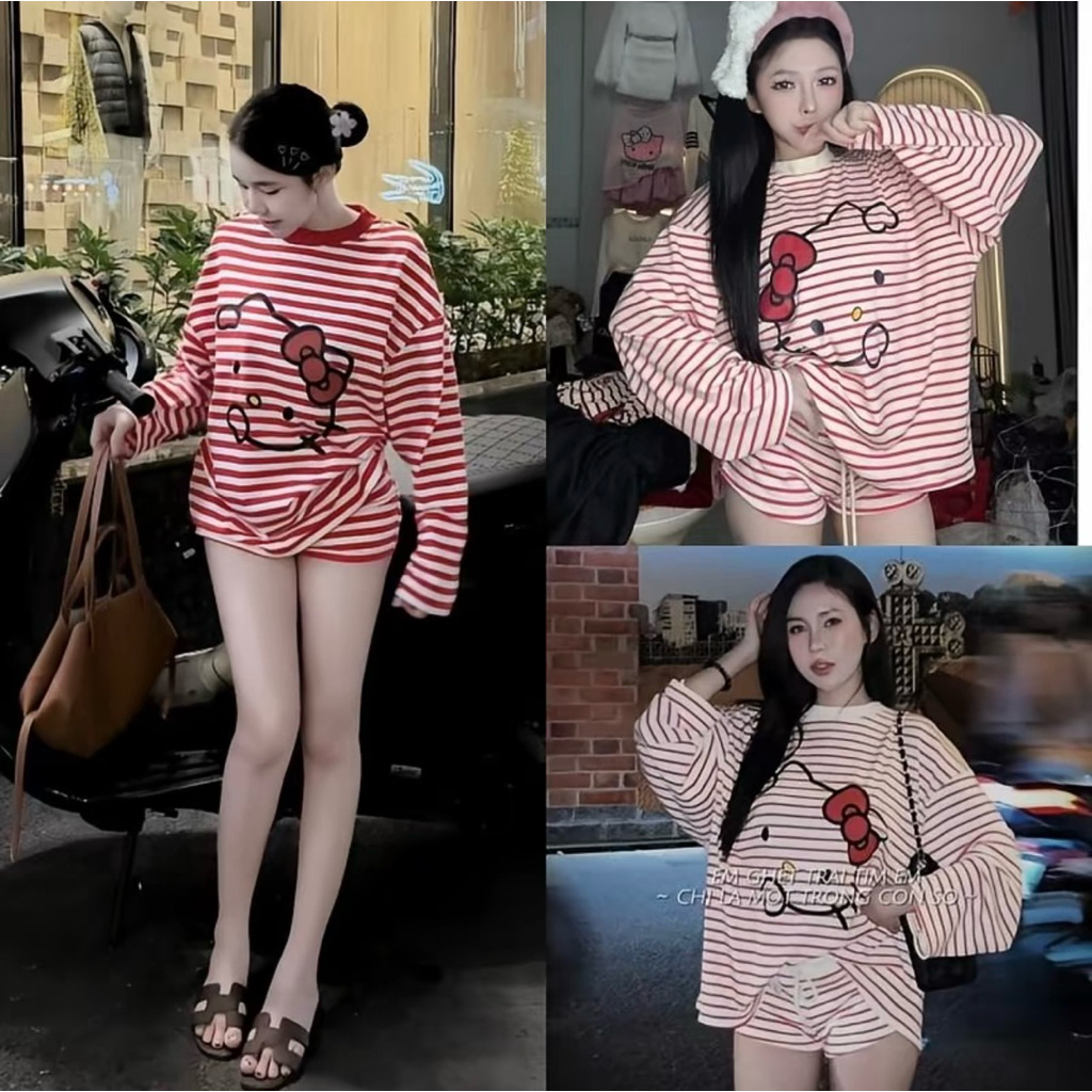 Set Bộ Nữ , Set Bộ Áo Tay Dài Quần Đùi Năng Động Cá Tính