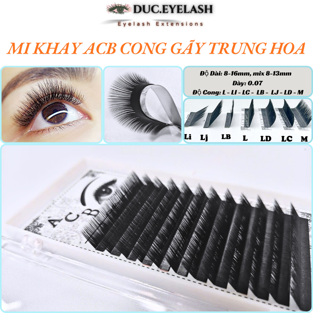 Mi khay ACB cong Li-L-LC-LD-M, dày 0.07-0.10, mi cong gãy trung hoa, Lông mi nhân tạo / Đức Eyelash
