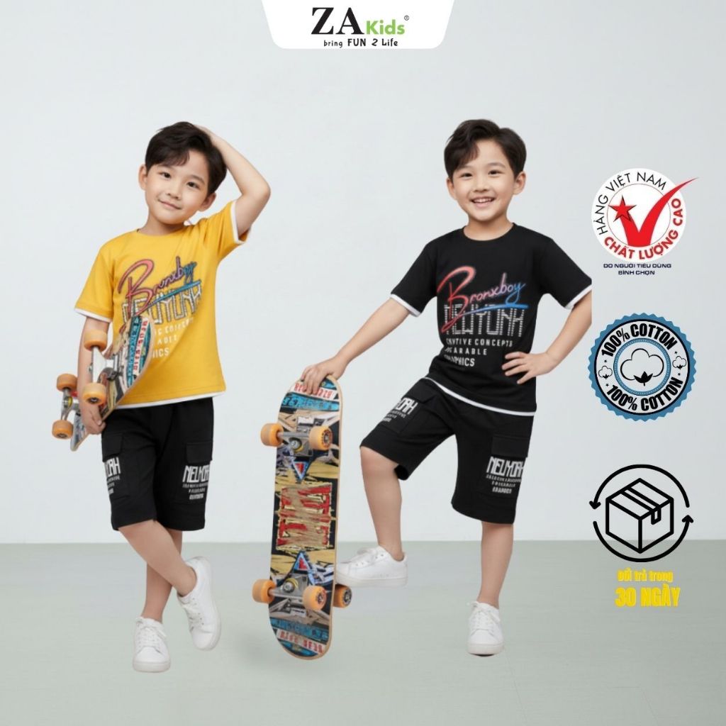 (SIZE 64KG) Bộ Quần Áo Thun Cotton 4 chiều Cao Cấp Mịn Mát Tay Ngắn Bé Trai  ZAKids ZAB5042