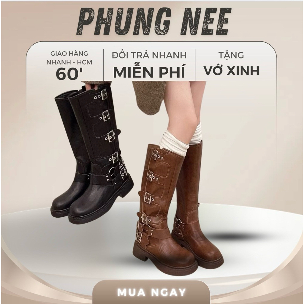 Boot Nữ Cổ Cao Phối Đai Khóa Cá Tính – Giày Boot Nữ Cao Cổ Thời Trang Đế Êm Đi Chơi Đi Phố