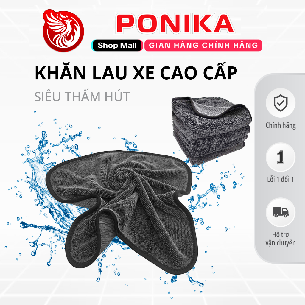 Khăn Superfine Fiber 650gsm Lau Xe Ô Tô Siêu Thấm Hút , Khăn Lau Đa Năng Cao Cấp - PONIKA