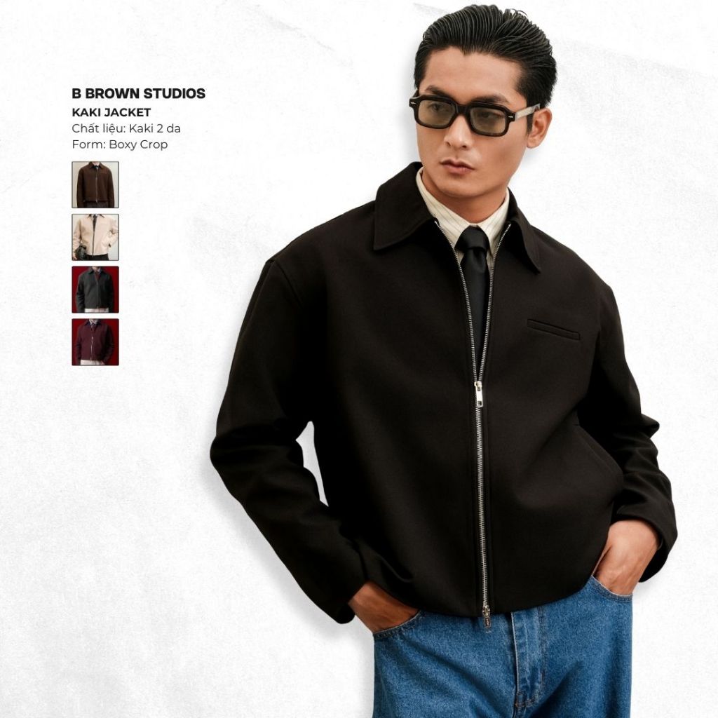 Áo Khoác Kaki Form Crop Thương Hiệu B Brown