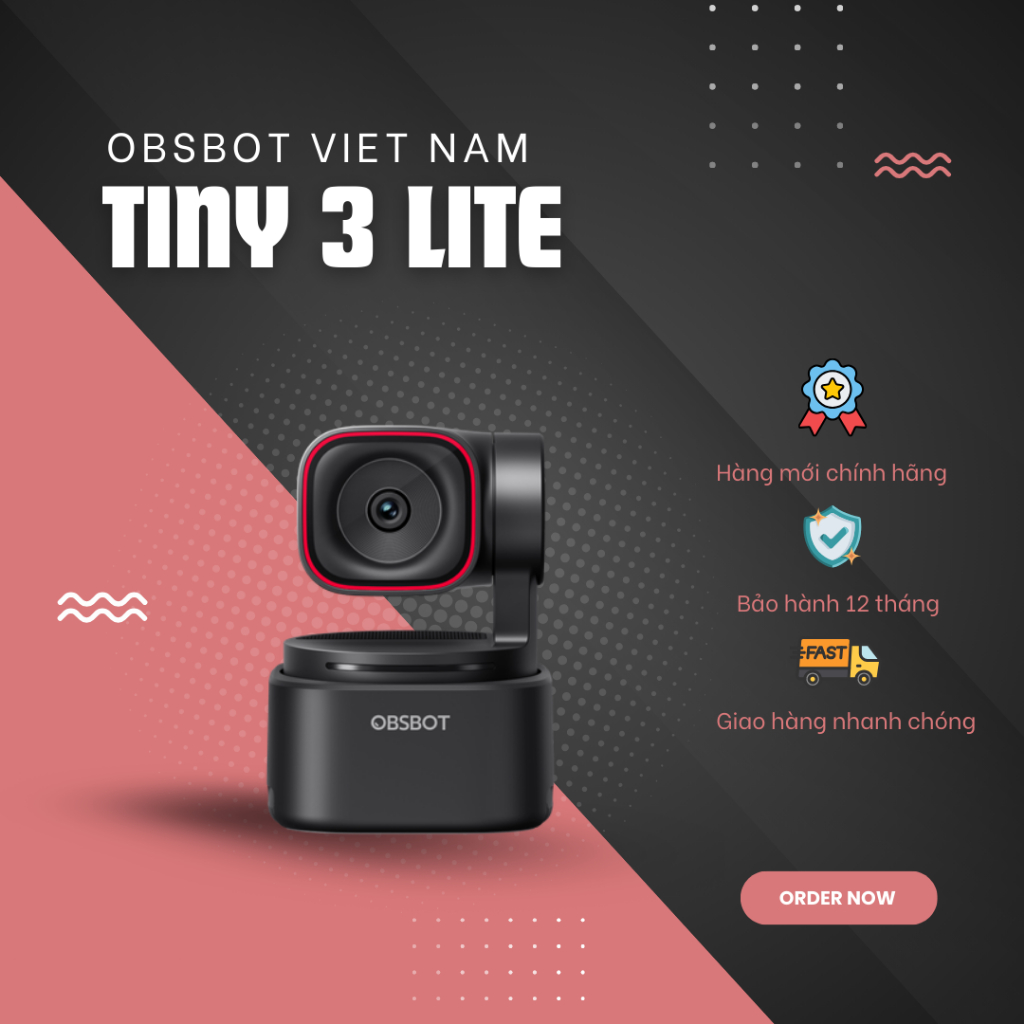 OBSBOT Tiny 3 Lite Webcam 4K AI PTZ Có Chức Năng Làm Đẹp & Theo Dõi Chủ Thể