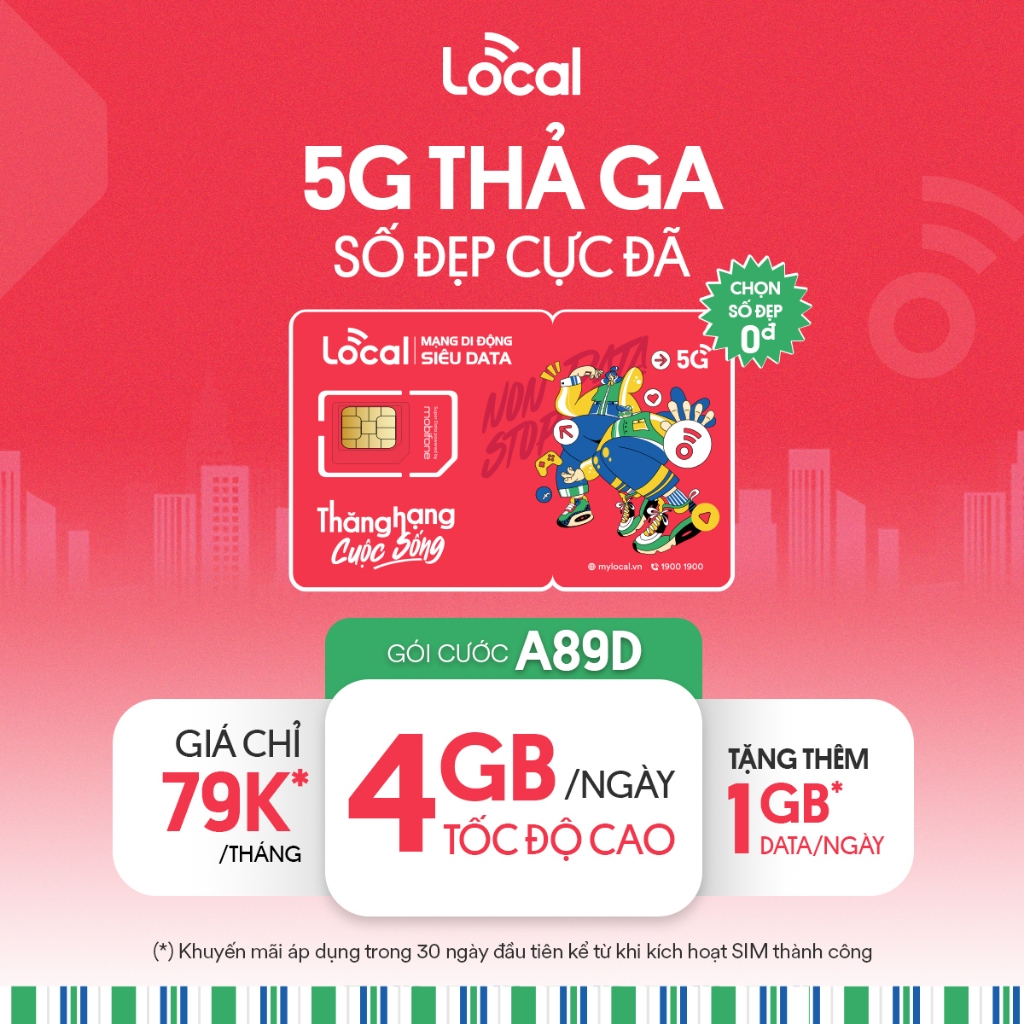 Sim Data 7 THÁNG 4G-5G Chọn số TỨ QUÝ Local 4GB/ngày có eSIM A89D 120GB/tháng Tốc Độ Cao Kích Hoạt T