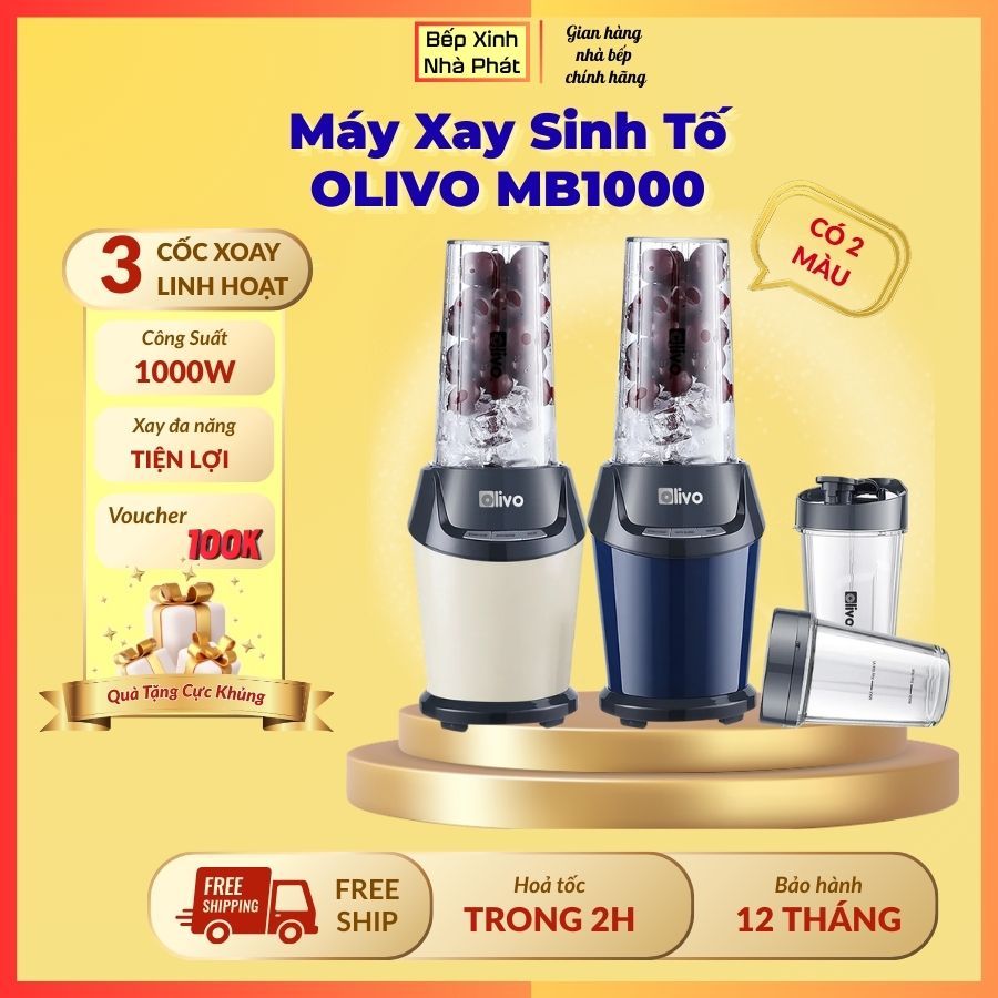 [Chính hãng] Máy xay sinh tố đa năng OLIVO MB1000, công suất 1000W, 3 cốc xay,BH 12 tháng, thiết kế 