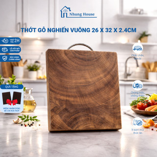 Thớt gỗ nghiến vuông nguyên khối Phi Long độ bền cao,không lên mùn size 26 x 32 x 2.4cm