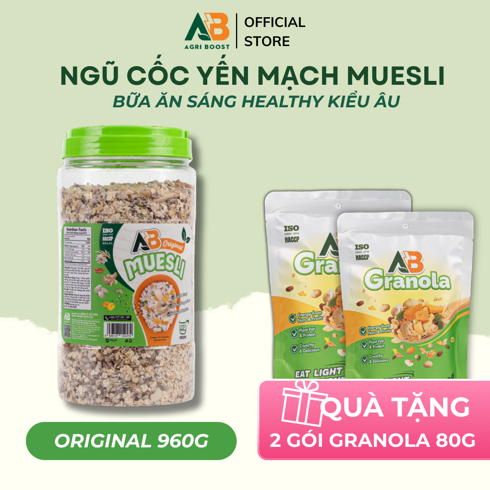 [TẶNG GRANOLA] Ngũ cốc yến mạch nguyên cám Châu Âu Muesli mix hạt và trái cây Healthy Eat Clean AB N