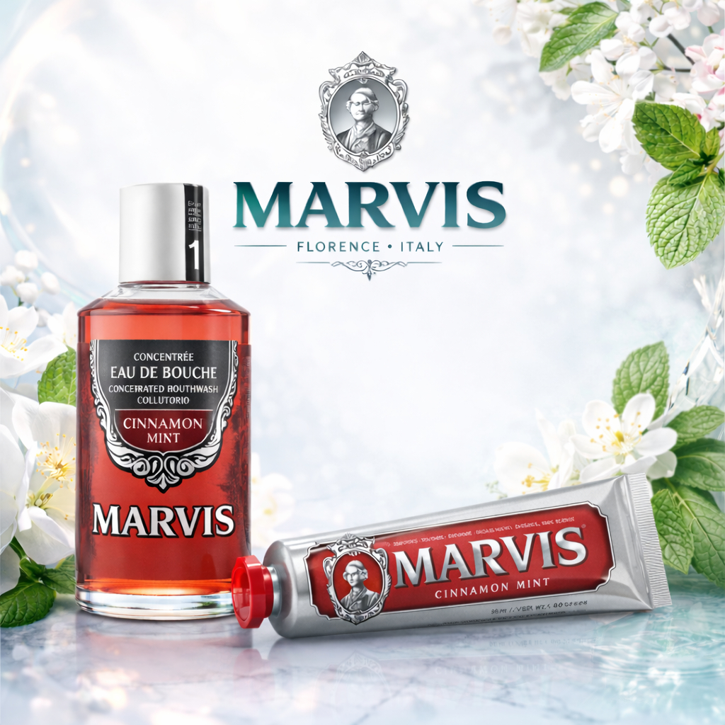 Combo Nước Súc Miệng Marvis Cinnamon Mint Mouthwash 120ml + Kem đánh răng Cinnamon Min (quế+bạc hà)
