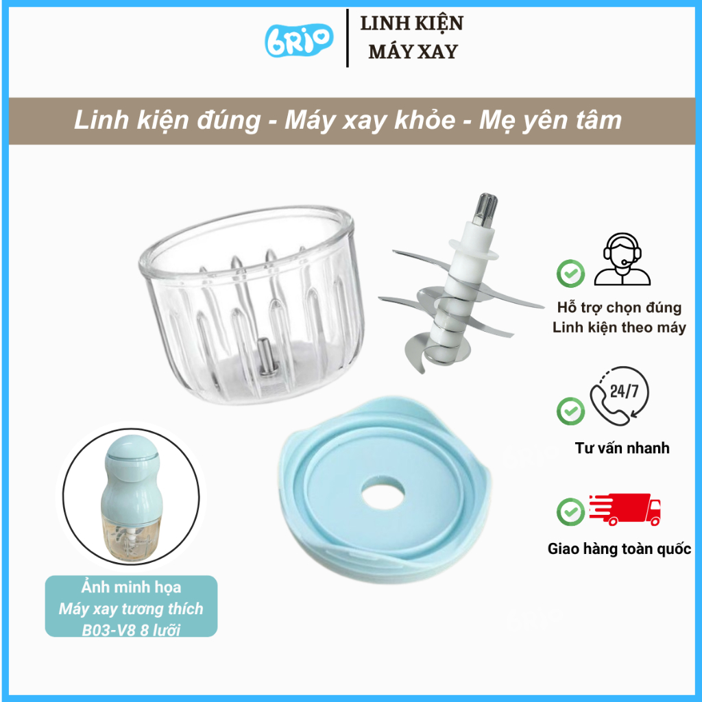 Cối thủy tinh thay thế, lưỡi dao thay thế tương thích máy xay Gấu 8 lưỡi  B03V8