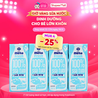 Sữa tươi ít đường bổ sung sữa non Metafresh 180ml, lốc 4 hộp