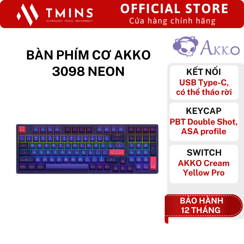 Bàn phím cơ AKKO 3098 Neon (Cream Yellow Pro/ Rainbow LED/ ASA profile) - Hàng chính hãng