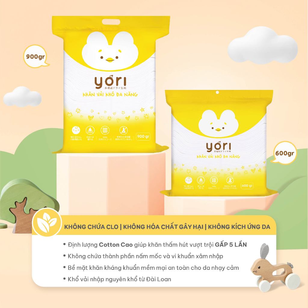 Khăn Vải Khô Đa Năng YORI Kháng Khuẩn 600g/900g - Khăn Khô Cho Bé Sơ Sinh, Lau Mặt, Vệ Sinh Cá Nhân