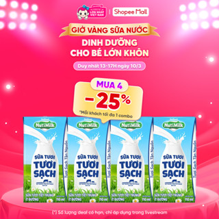 Sữa tươi sạch tiệt trùng Nutimilk, ít đường, 110ml (lốc 4 hộp)