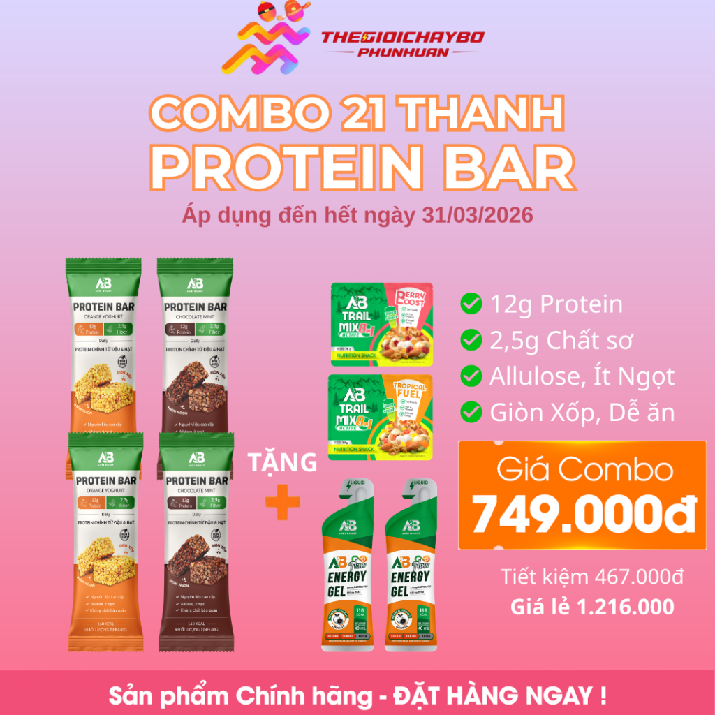[COMBO 21 THANH] Protein Bar AB Nutrition - Bánh Protein Giảm Cân Giòn Tan