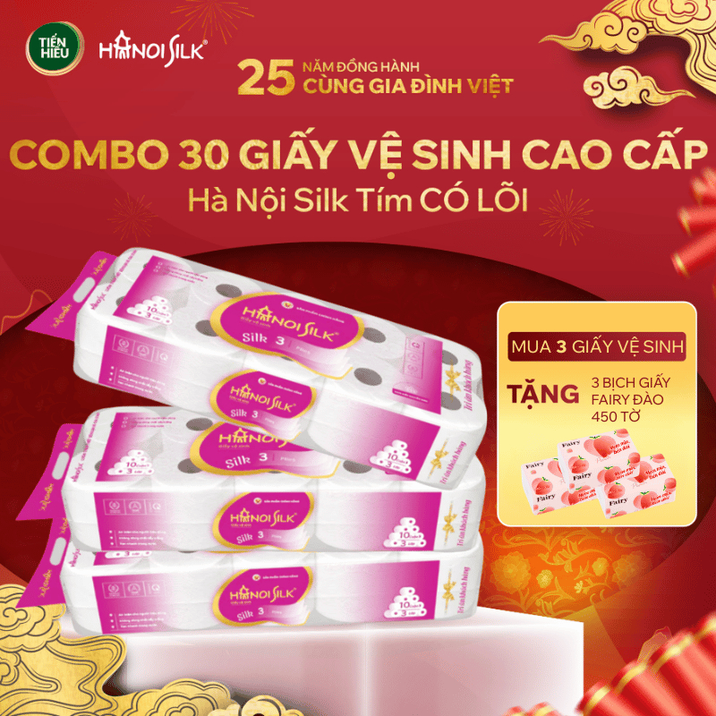 [COMBO CHĂM SÓC] Mua Bịch GVS HANOISILK 10 Cuộn 3 Lớp Ko Lõi - Có Lõi Tan Nhanh, Tặng 2 Bịch Giấy Ăn