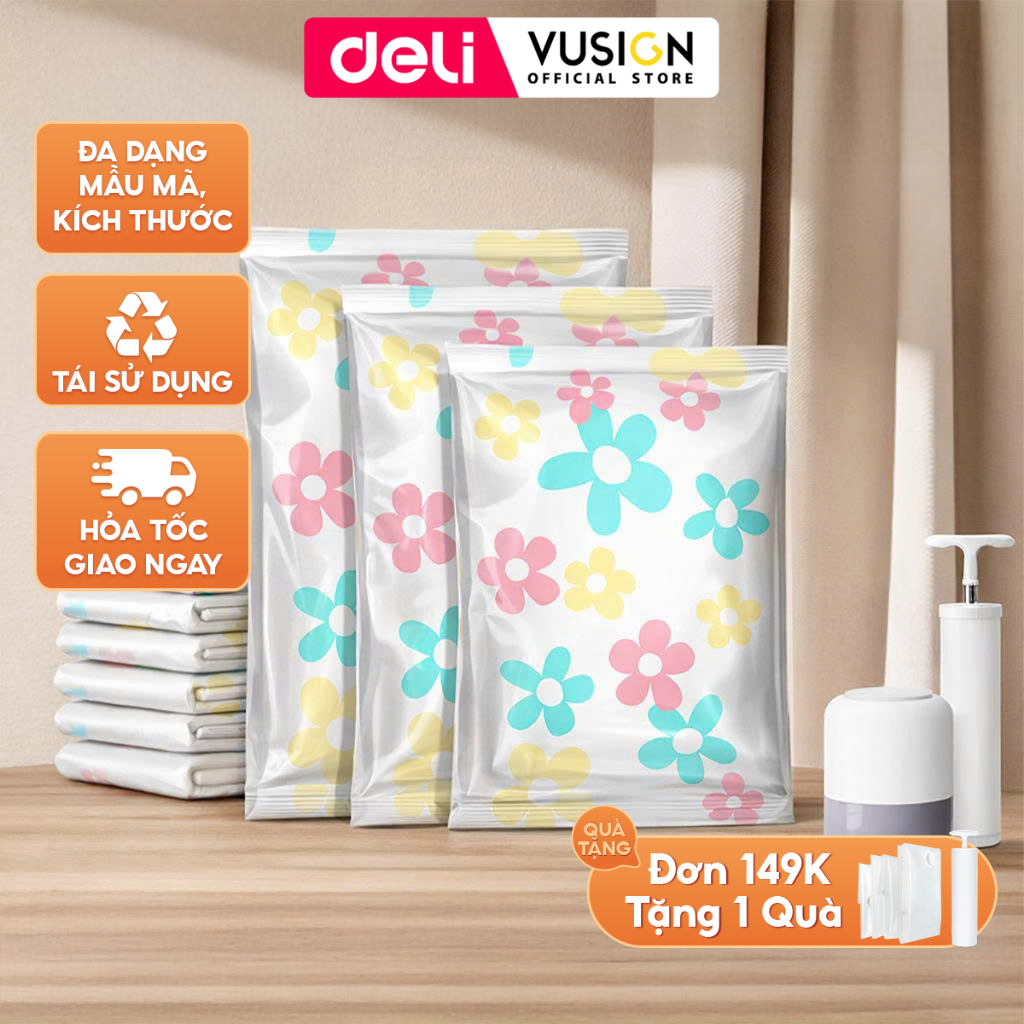 [HỎA TỐC] Túi hút chân không đựng quần áo du lịch, chăn màn Deli tránh ẩm mốc siêu dai dày gấp đôi sử dụng nhiều lần