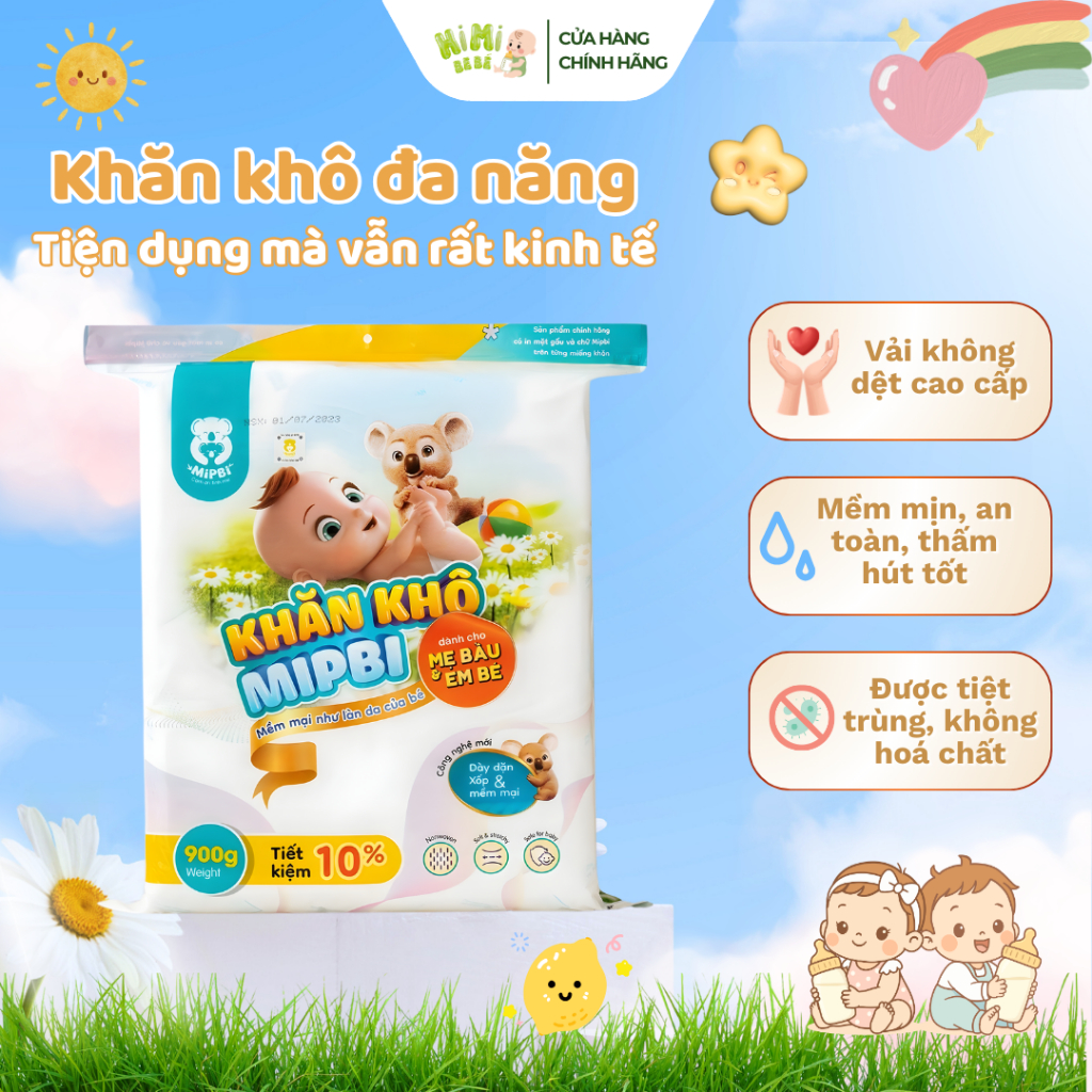 Khăn Khô Đa Năng Cho Bé Mipbi, Khăn Vải Khô Đa Năng Sơ Sinh, Vải Không Dệt Mềm Mịn Túi Rút/Mở