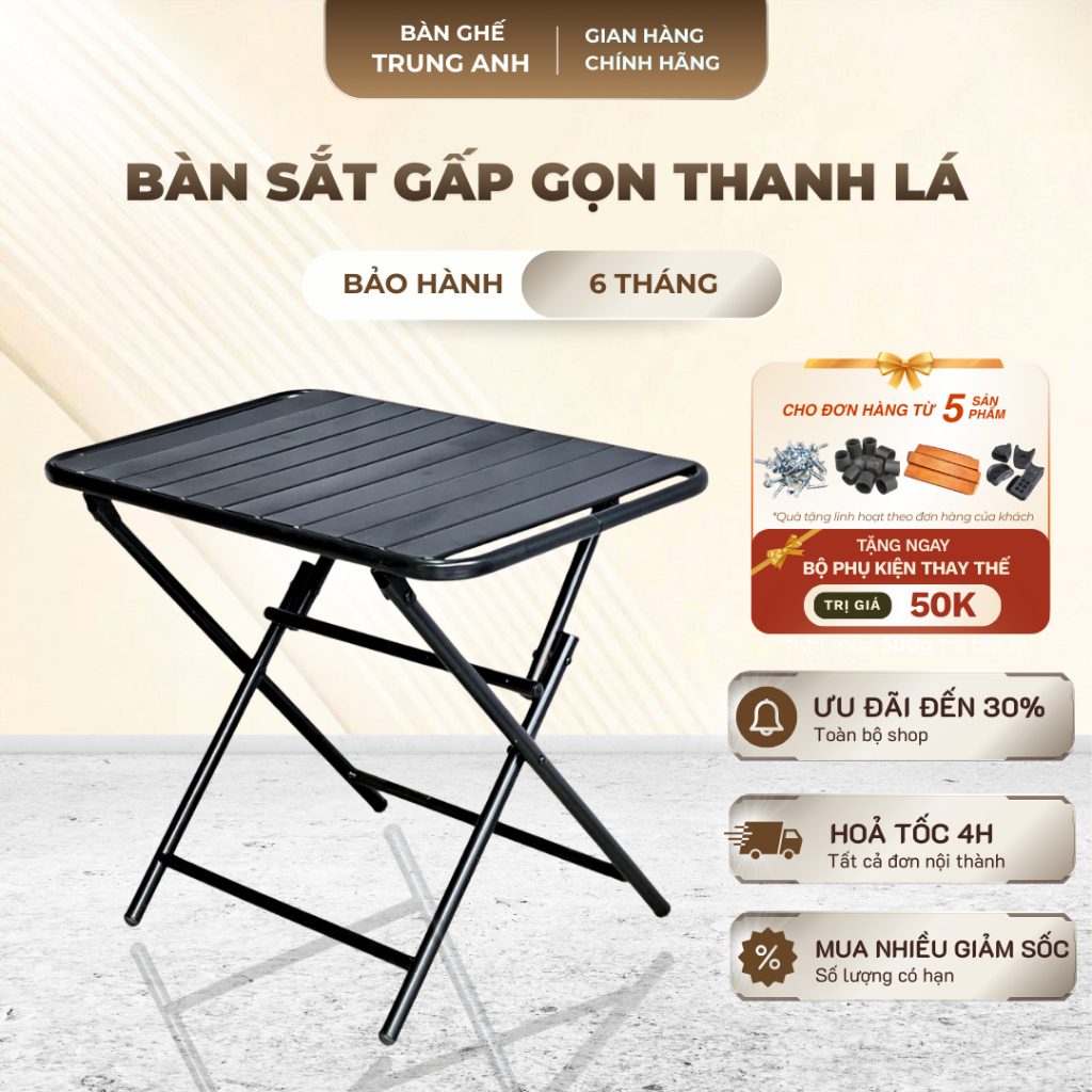 Bàn Sắt Gấp Gọn Thanh Lá Chữ Nhật 40x60x50cm Cafe Trà Chanh Uống Nước Camping sơn tĩnh điện bền đẹp,