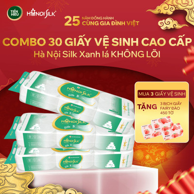 Combo Giấy Vệ Sinh HANOISILK 10 Cuộn 3 Lớp Ko Lõi/Có Lõi Tan Nhanh - Tặng 1 Fairy Đào 450 Tờ