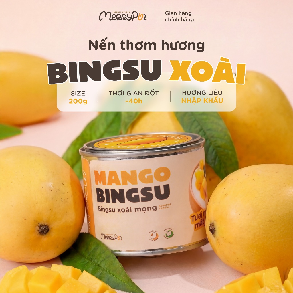 Nến thơm hương Bingsu Xoài Mango Bingsu MerryPin Candle, quà tặng, sinh nhật, thư giãn, sáng tạo, tr