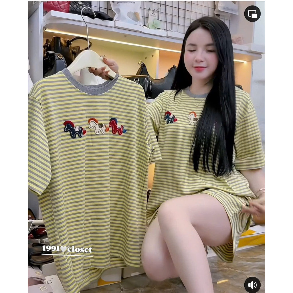 Set Áo Thun Kẻ Thêu Ngựa Kèm Quần HT • Melanie Boutique