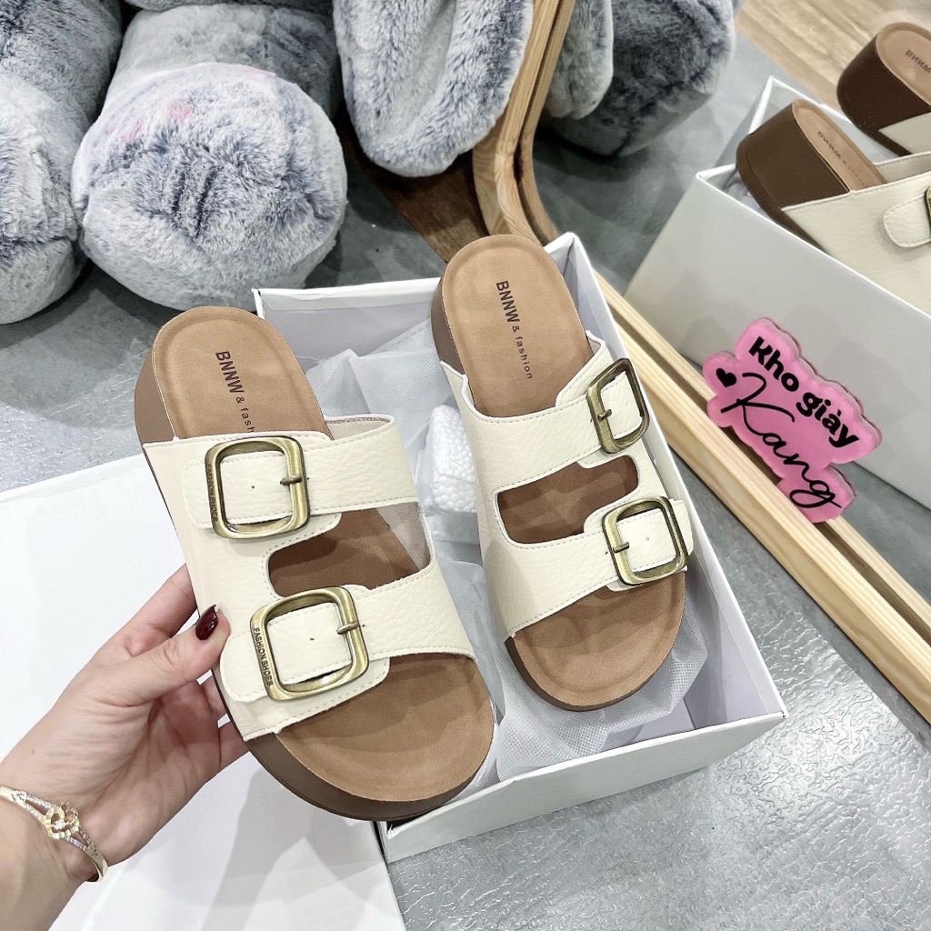 { KANG SHOP } Dép 2 quai khuy vàng full box êm mềm chuẩn QC CC 2603