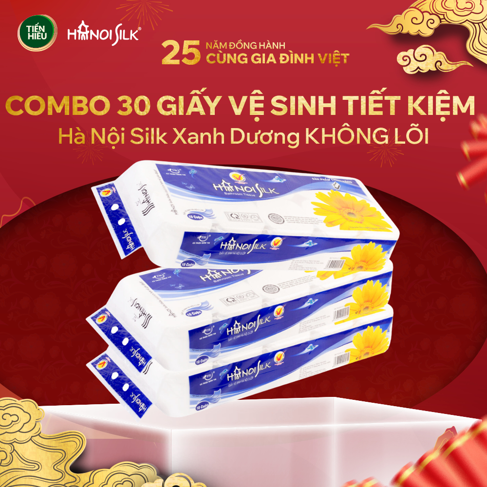 COMBO Giấy Vệ Sinh Xanh Dương Đỏ Hanoi Silk 3 Lớp Không Lõi Và Có Lõi Siêu Tiết Kiệm
