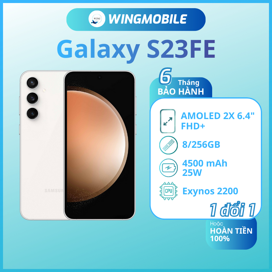 SS S23fe ram 8/256G, chip exynos 2200, bản quốc tế, bảo hành 1 đổi 1 - Wingmobile