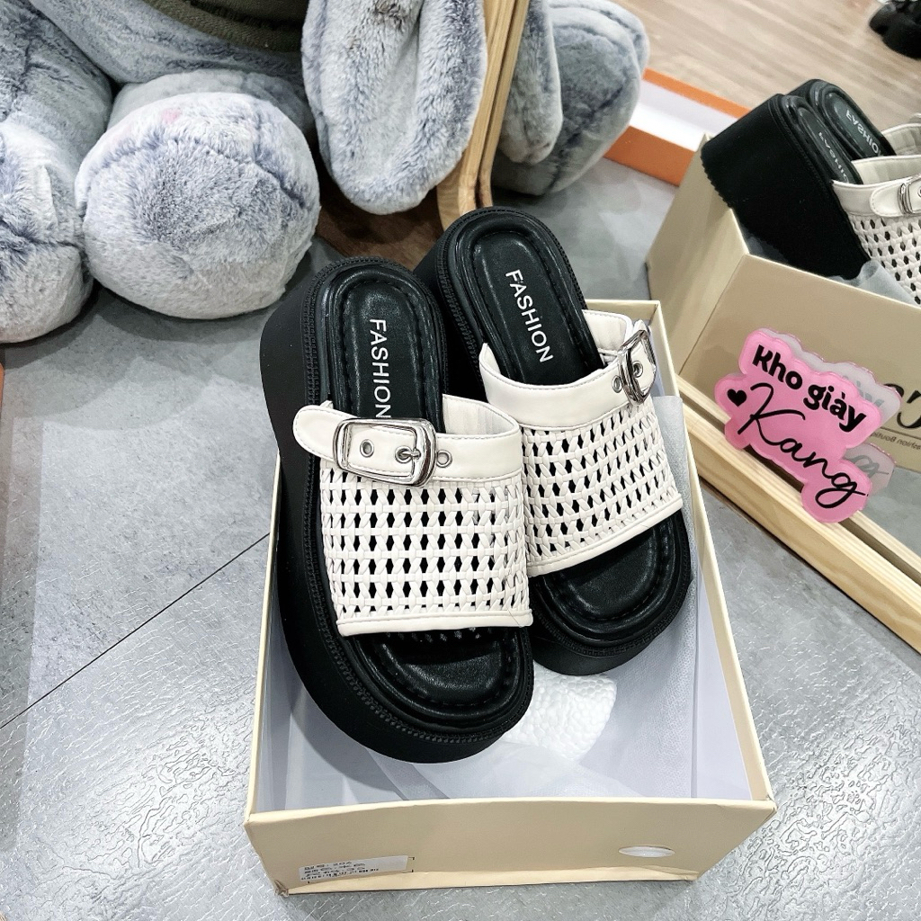 { KANG SHOP } Dép bánh mì 6cm êm mềm quai trắng full box chuẩn QC CC 206