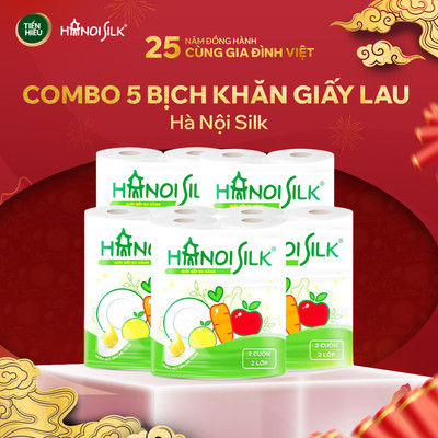 (Bao Bì Mới) Combo 5 Bịch 10 Cuộn Khăn Lau Bếp Đa Năng Hà Nội Silk Chất Liệu Dày Dai Thấm Hút Tốt Lau Sạch Nhanh Chóng