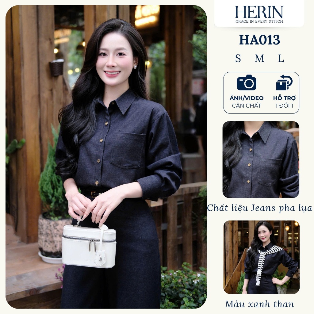 Áo sơ mi Jeans tay dài chất liệu Jeans lụa mềm mịn, trẻ trung HERIN - H013