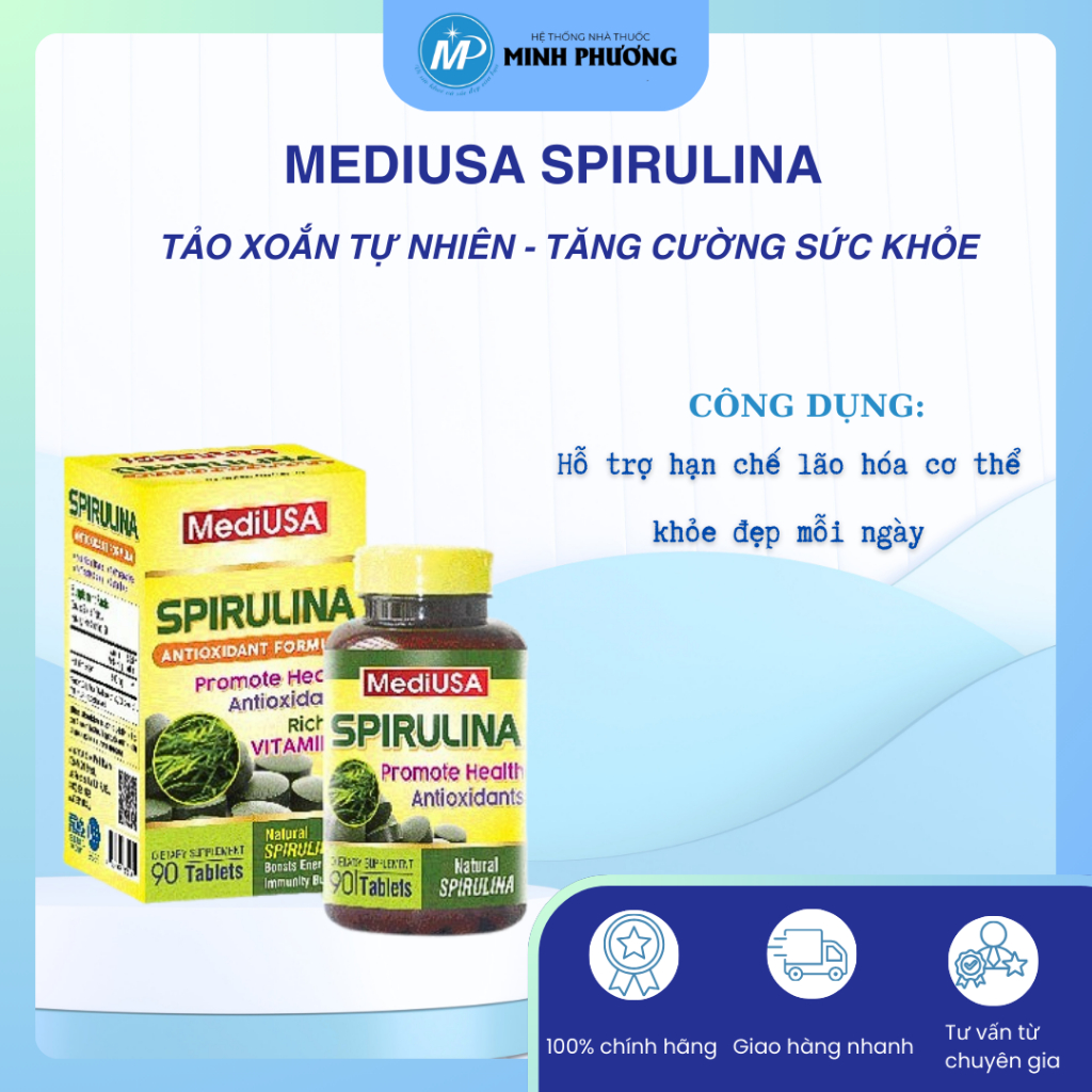 ✅ [CHÍNH HÃNG] Spirulina MediUSA – Viên uống hỗ trợ tăng cường sức khỏe, chống lão hoá đẹp da