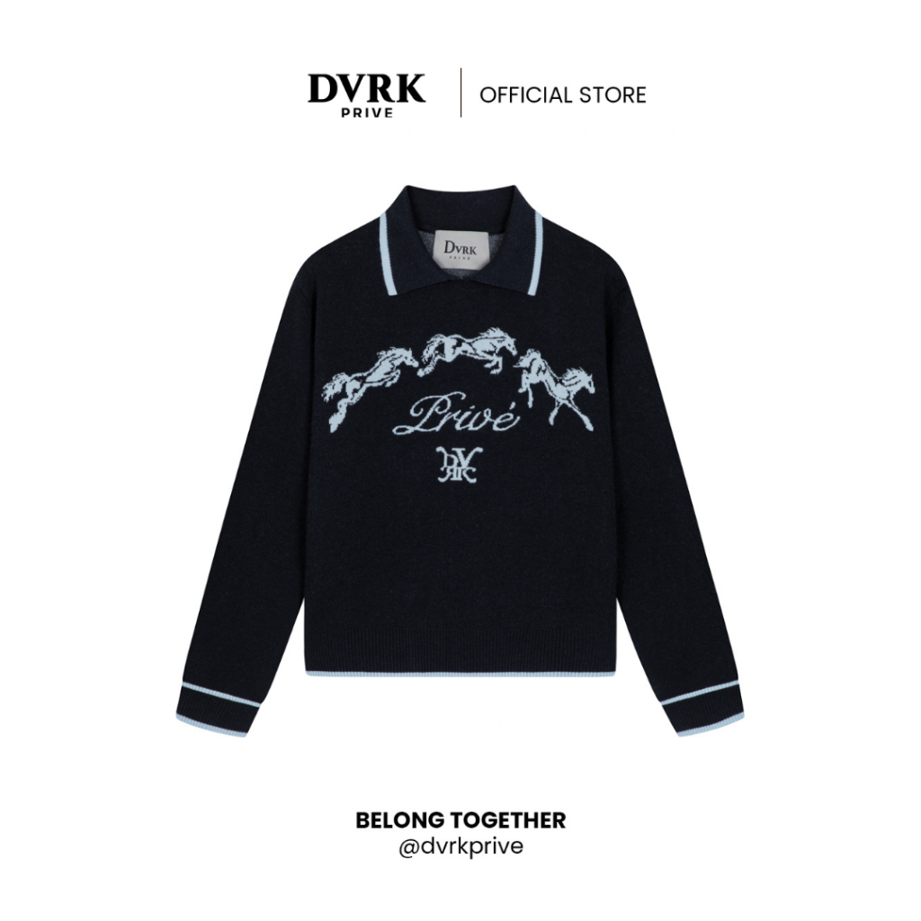 Áo Polo Tay Dài Nữ Form Regular DVRK Privé Chi Tiết Dệt Ngựa 2026 Knit Cao Cấp Local Brand