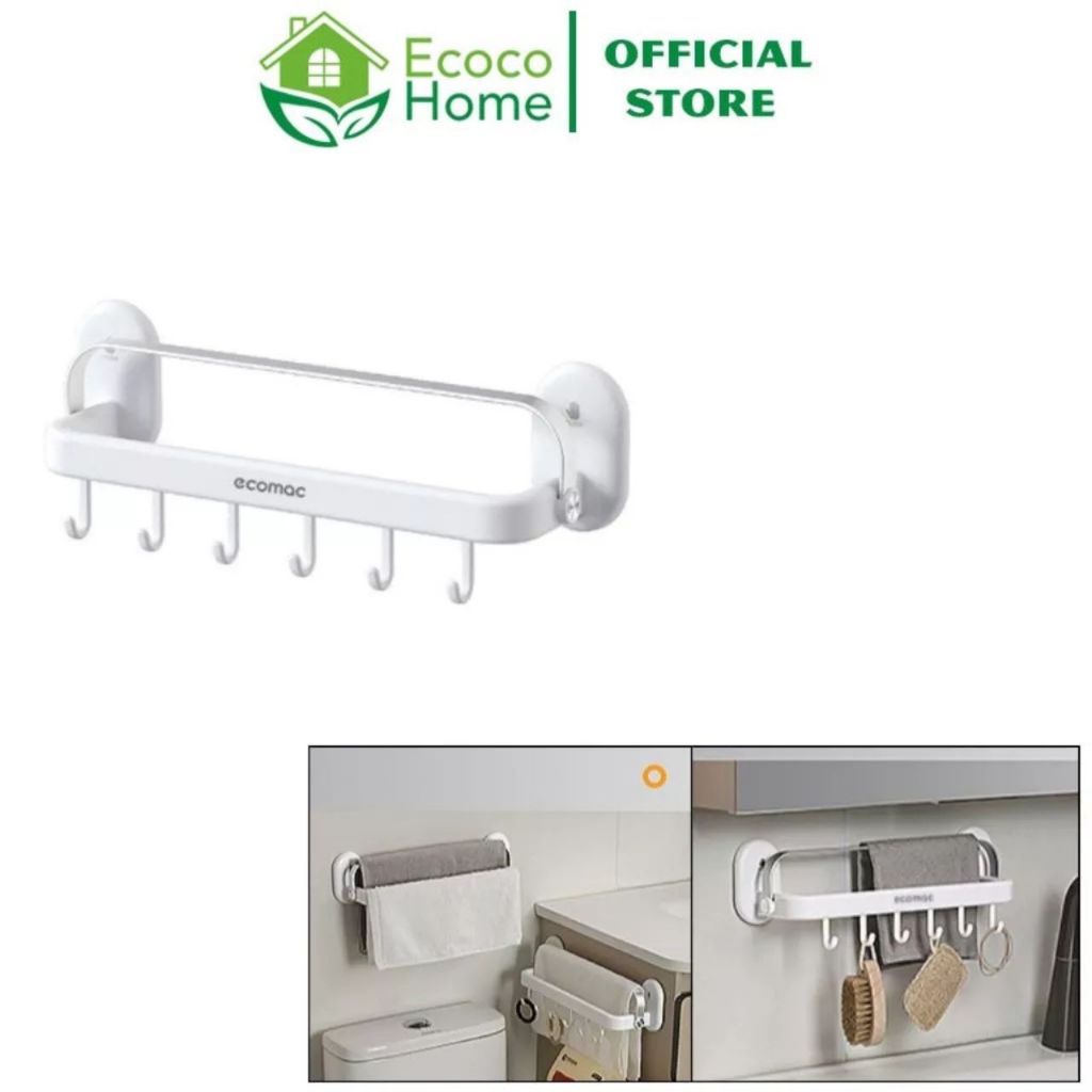 Thanh Treo Khăn ECOMAC Kèm Móc Treo Đa Năng Gắn Tường Hít Chân Không EC46