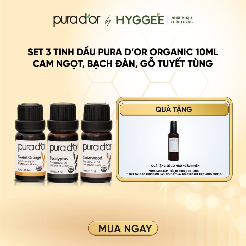 [ PuraDor by Hyggee ] các Set 3 chai tinh dầu PURA D'OR 10ml organic