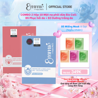 COMBO 2 Hộp 10 Mặt nạ sinh học phôi dừa Bio-Cellulose B5 Phục hồi B3 Dưỡng trắng 25gx2 Emmie by Happyskin