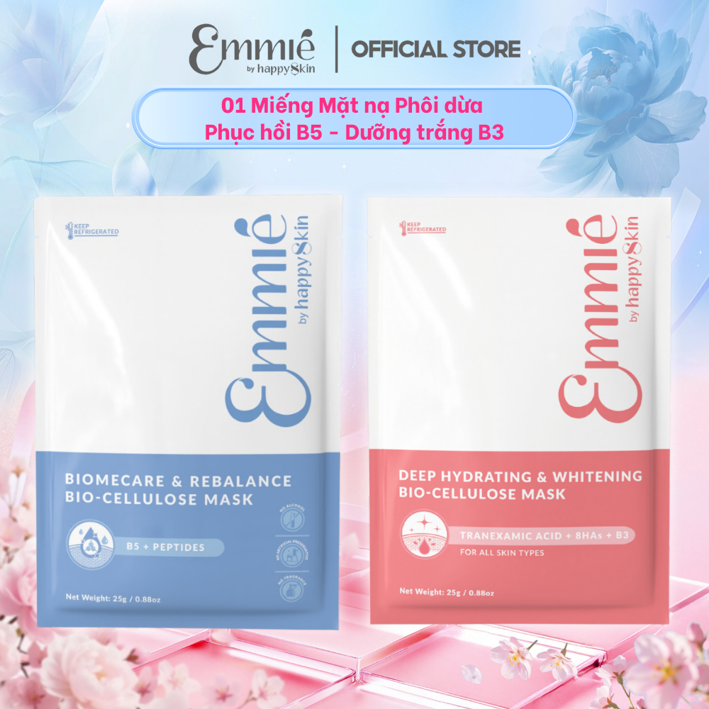 01 Miếng Mặt nạ phôi dừa Phục hồi B5 Dưỡng trắng B3 25g Emmie by HappySkin